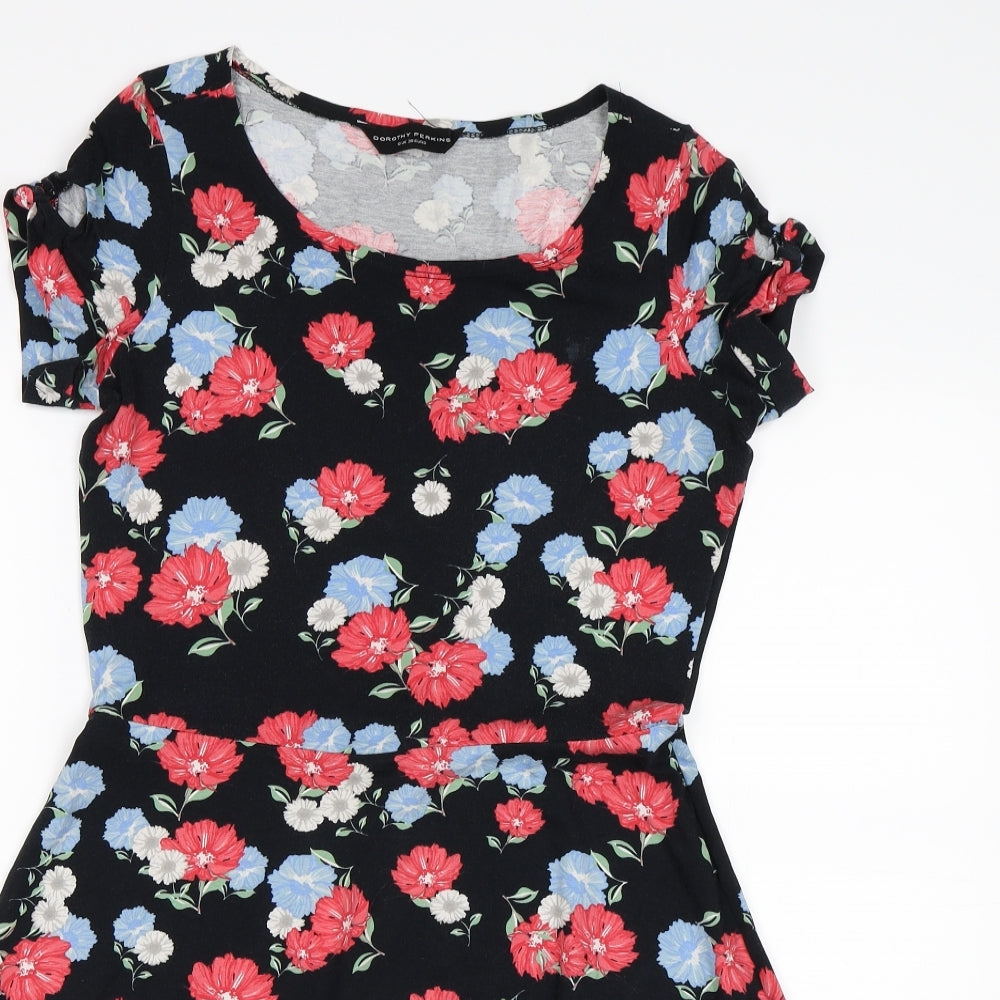 Dorothy Perkins Womens Black Floral  T-Shirt Dress  Size 10