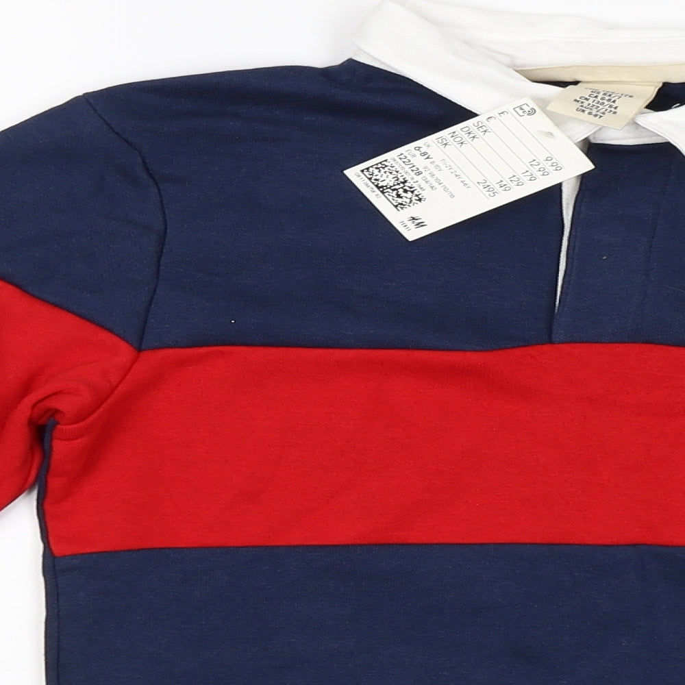 H&M Boys Blue Striped  Basic Polo Size 6 Years