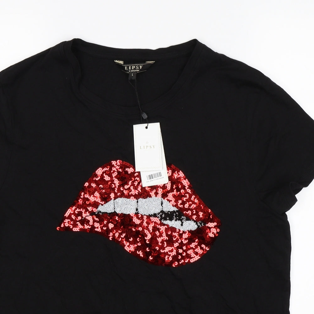 Lipsy Womens Black   Basic T-Shirt Size L