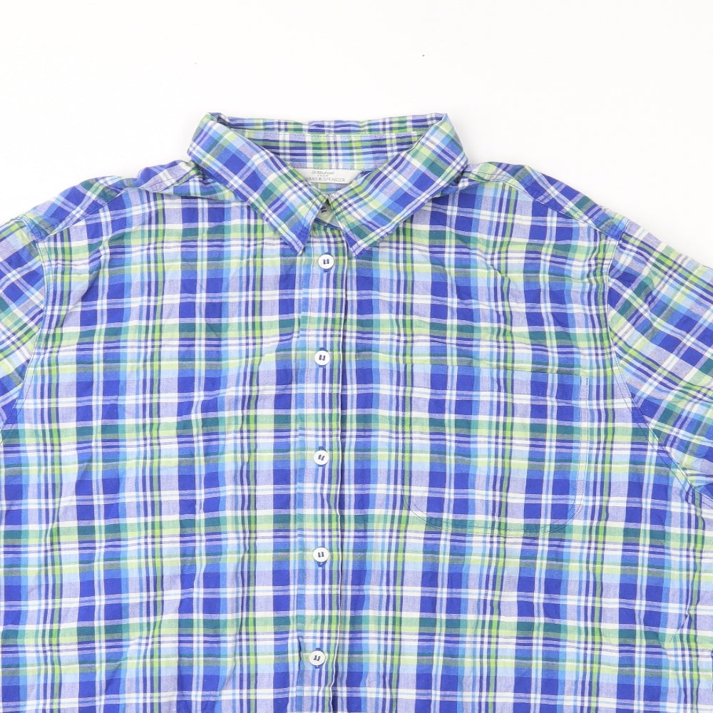 Marks and Spencer Mens Blue Check   Button-Up Size L