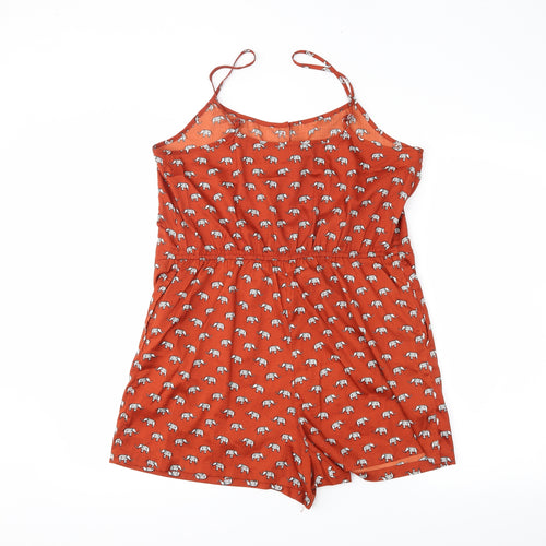 NewLook Womens Red Animal Print  Playsuit One-Piece Size 14 L3 in