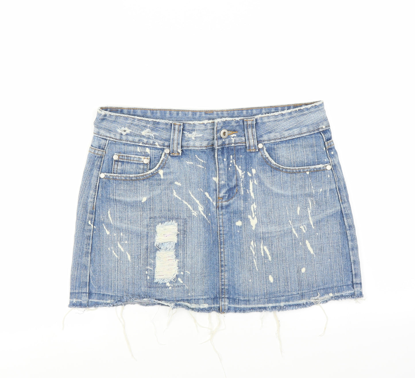 New Look Womens Blue  Denim Mini Skirt Size 12  - DISTRESSED