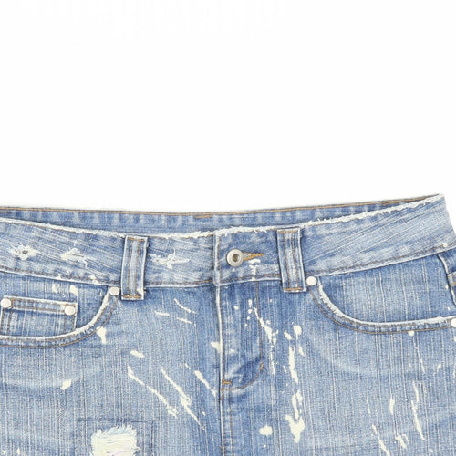 New Look Womens Blue  Denim Mini Skirt Size 12  - DISTRESSED