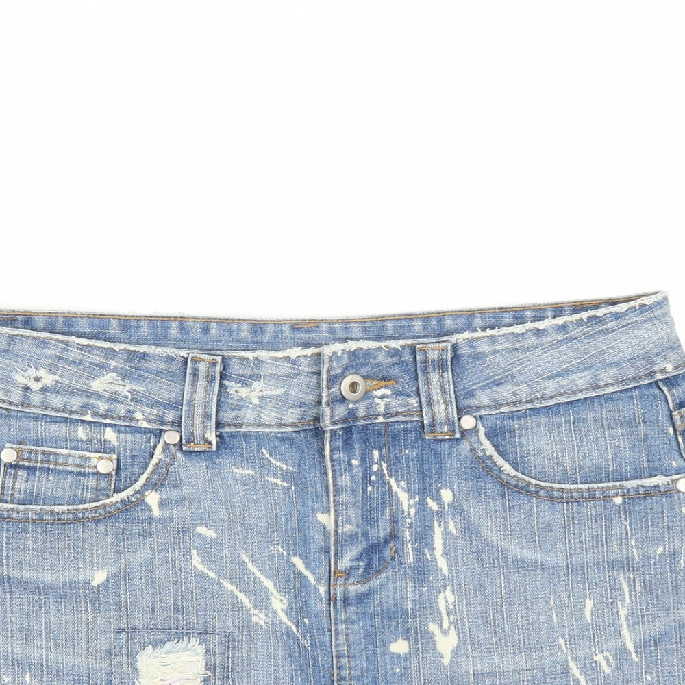 New Look Womens Blue  Denim Mini Skirt Size 12  - DISTRESSED