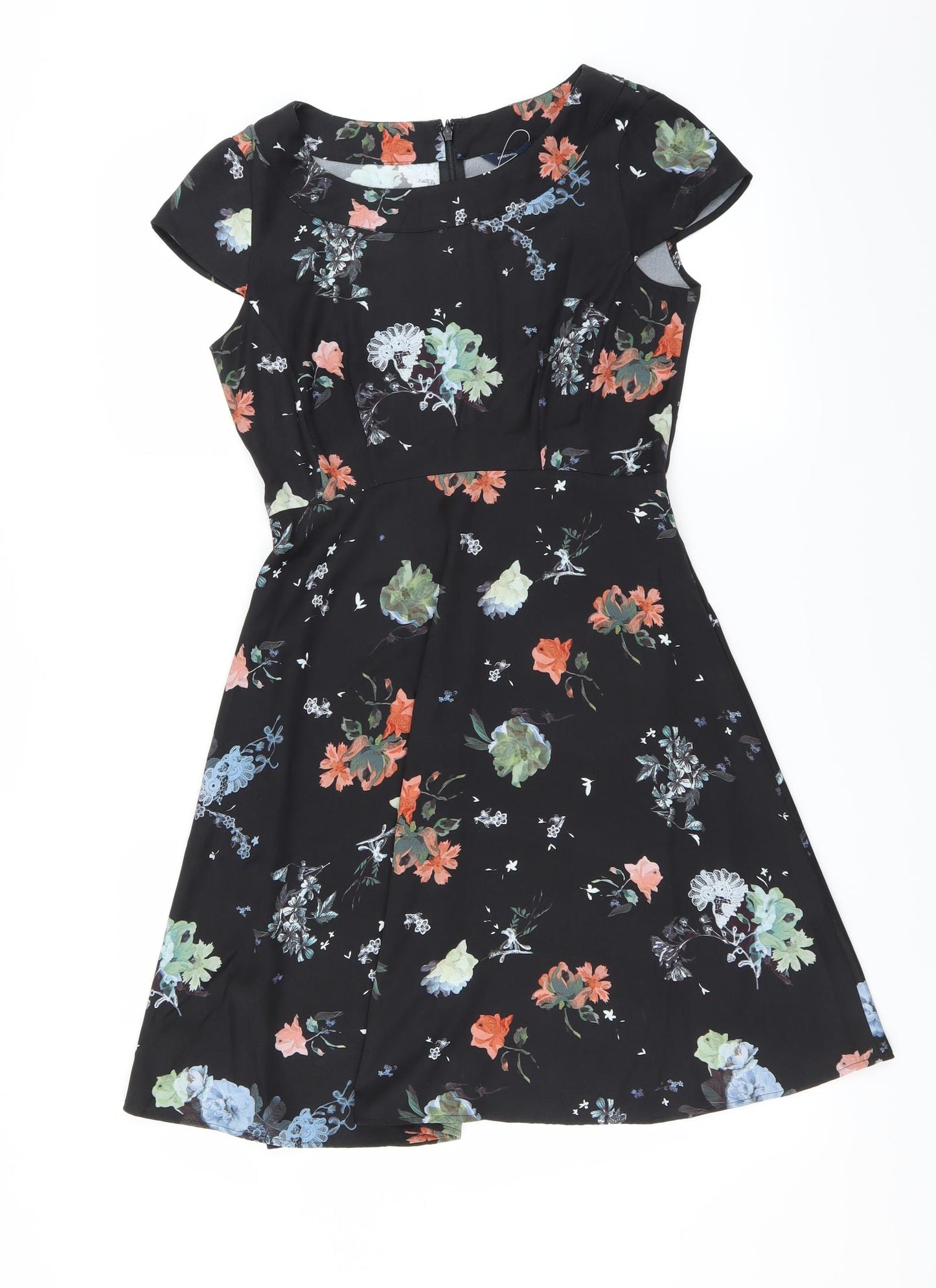 French Connection Womens Black Floral  Fit & Flare  Size 8