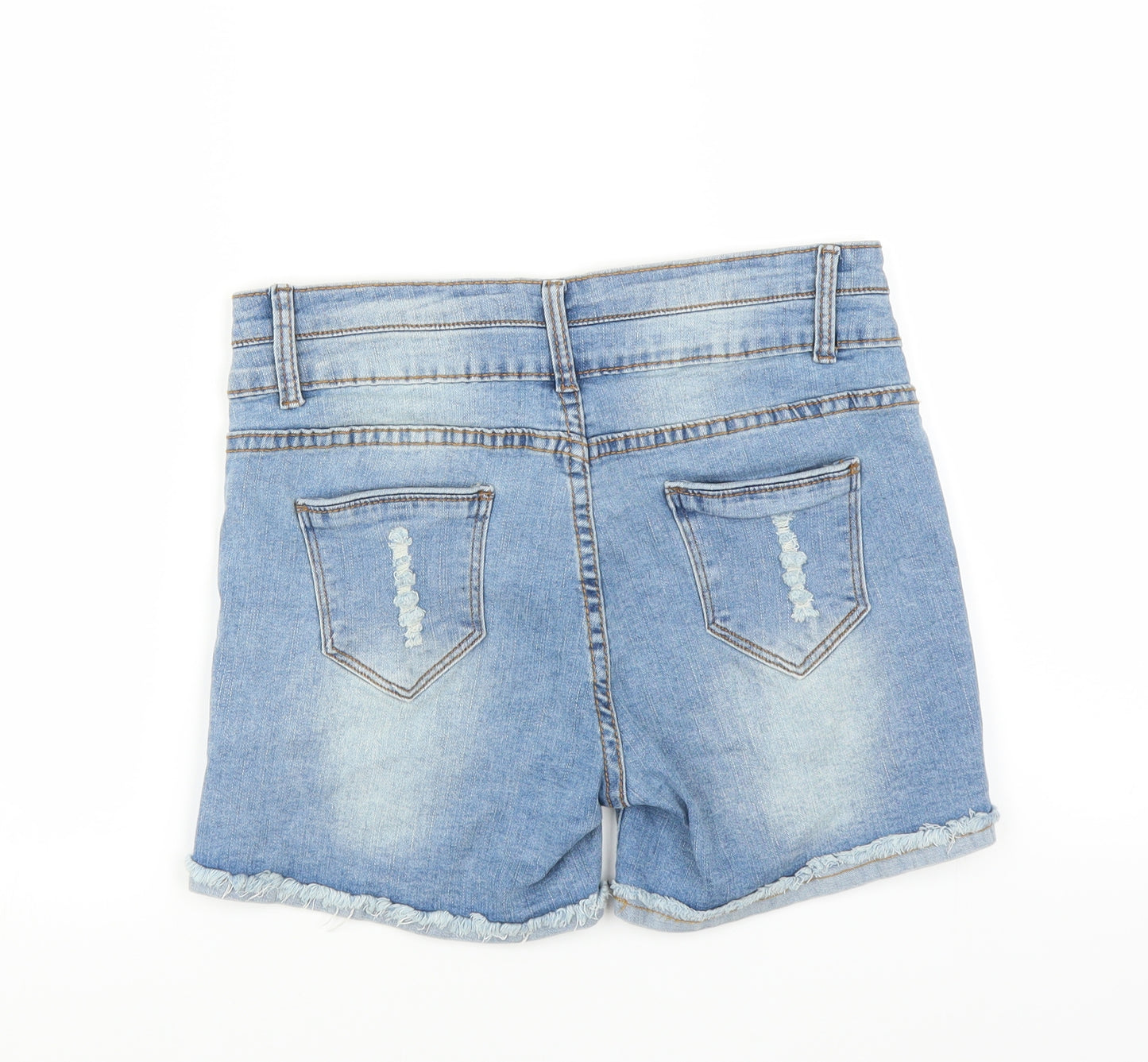 Preworn Womens Blue  Denim Hot Pants Shorts Size 6 - DISTRESSED