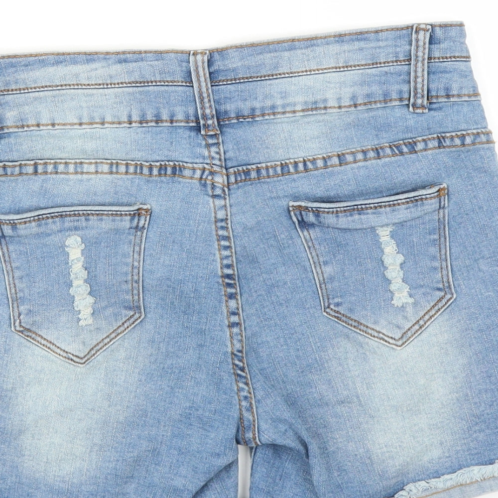 Preworn Womens Blue  Denim Hot Pants Shorts Size 6 - DISTRESSED