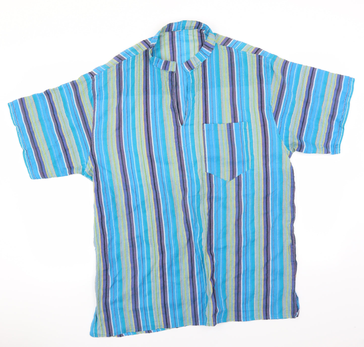 Preworn Mens Blue Striped   Button-Up Size XL