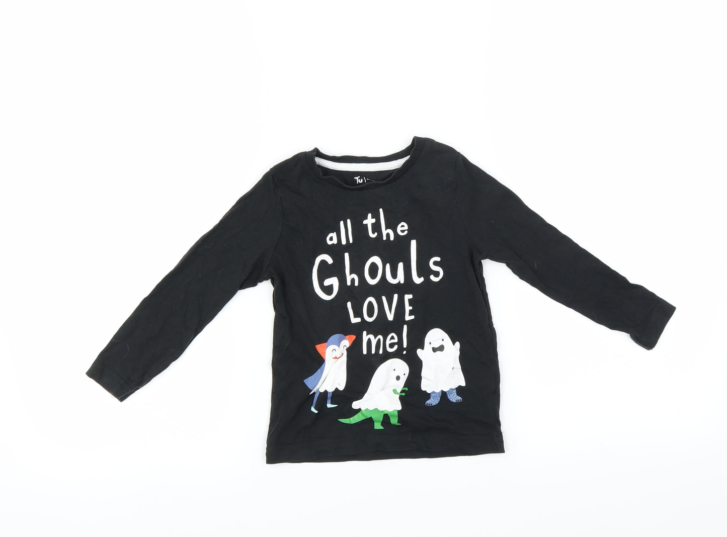 Sainsburys Baby Black   Basic T-Shirt Size 18-24 Months  - halloween