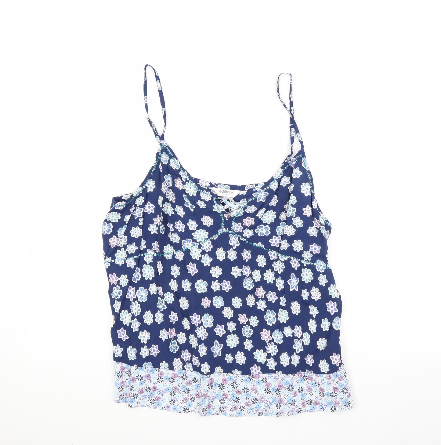 editions Womens Blue Floral  Camisole Tank Size 10