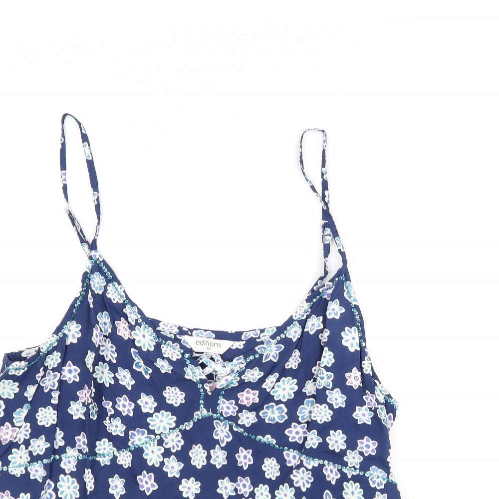 editions Womens Blue Floral  Camisole Tank Size 10