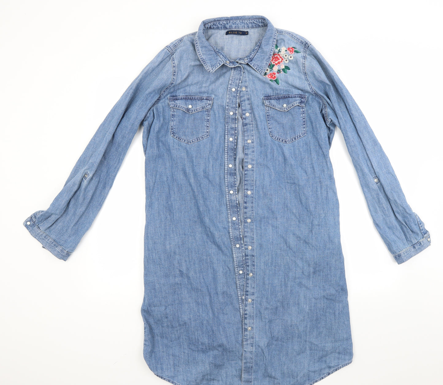 blue 73 Womens Blue  Denim Shirt Dress  Size 16