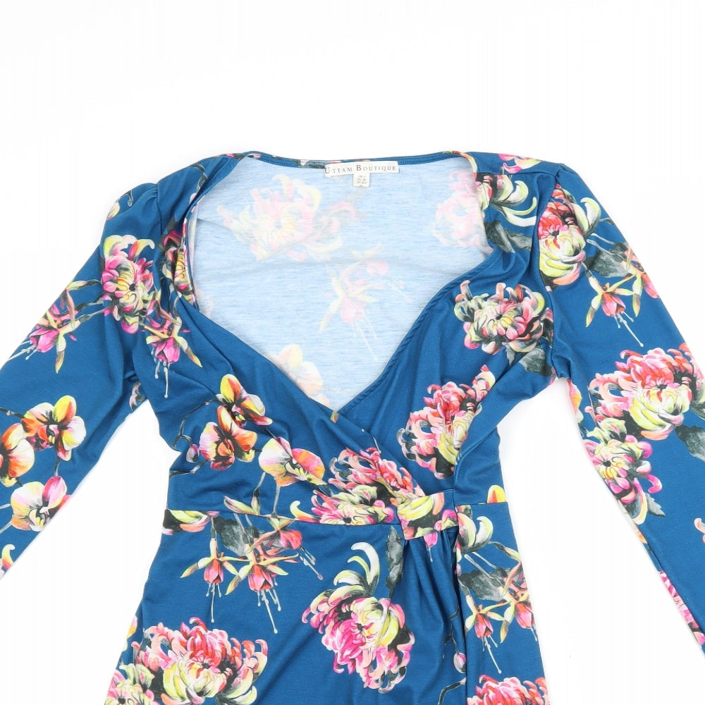 Uttam Boutique Womens Blue Floral  A-Line  Size 8