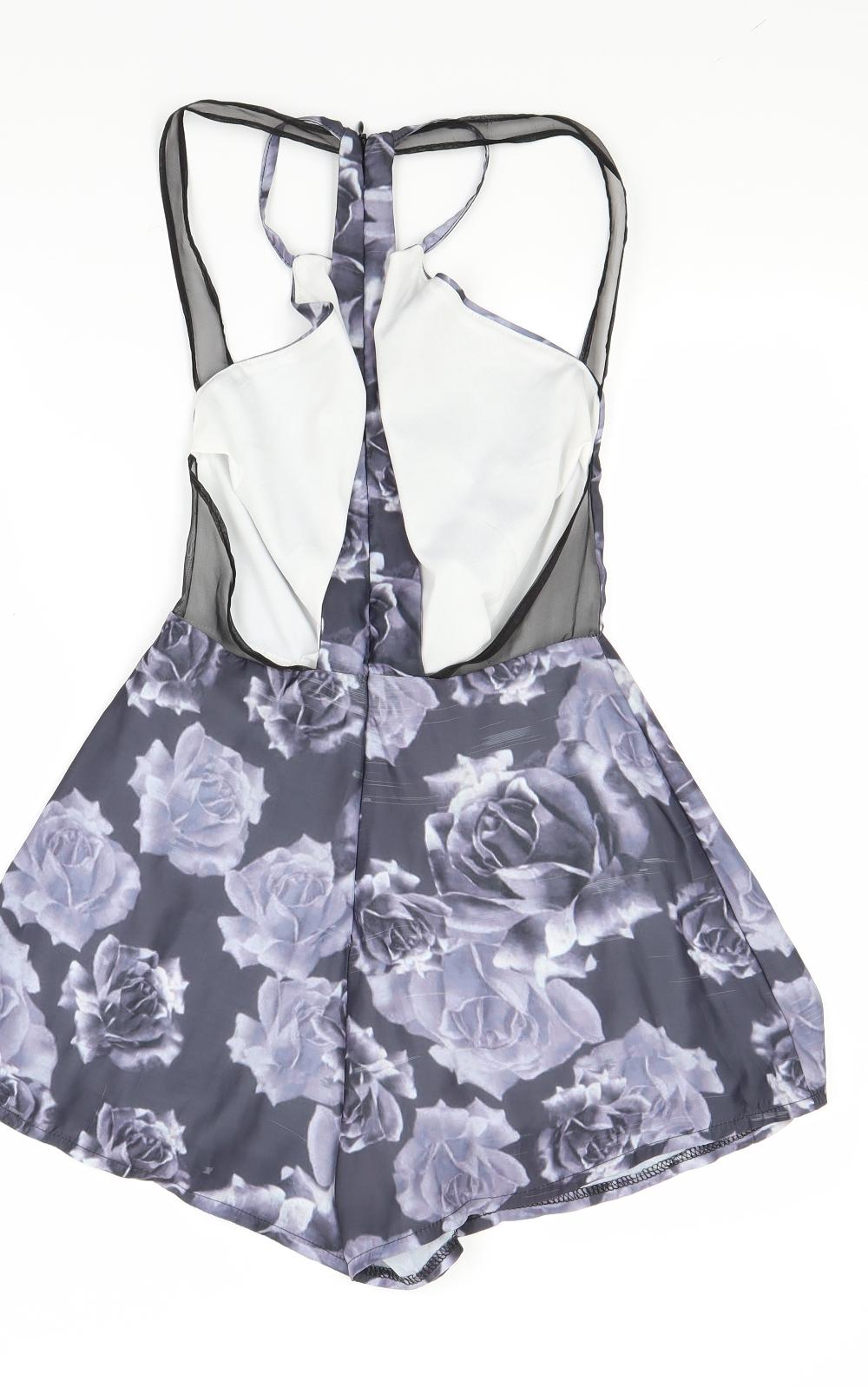 Missguided Womens Purple Floral  Shorts One-Piece Size 8