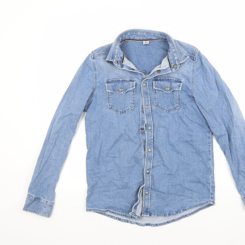 TU Boys Blue  Denim Basic Button-Up Size 13 Years
