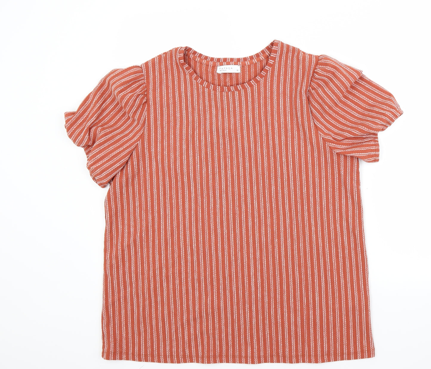Papaya Womens Brown Striped  Basic T-Shirt Size 16
