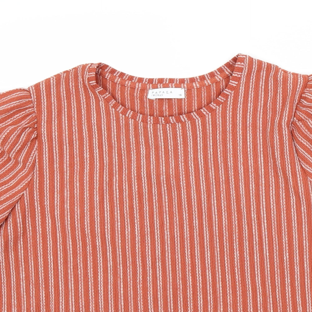 Papaya Womens Brown Striped  Basic T-Shirt Size 16