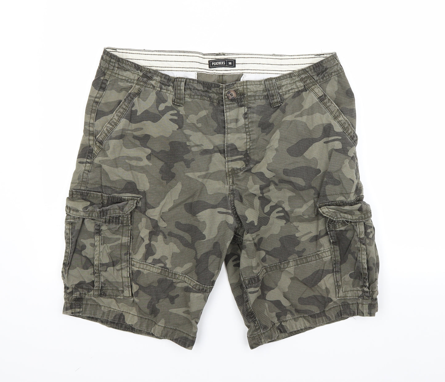 Peacocks Mens Green Camouflage  Cargo Shorts Size 36