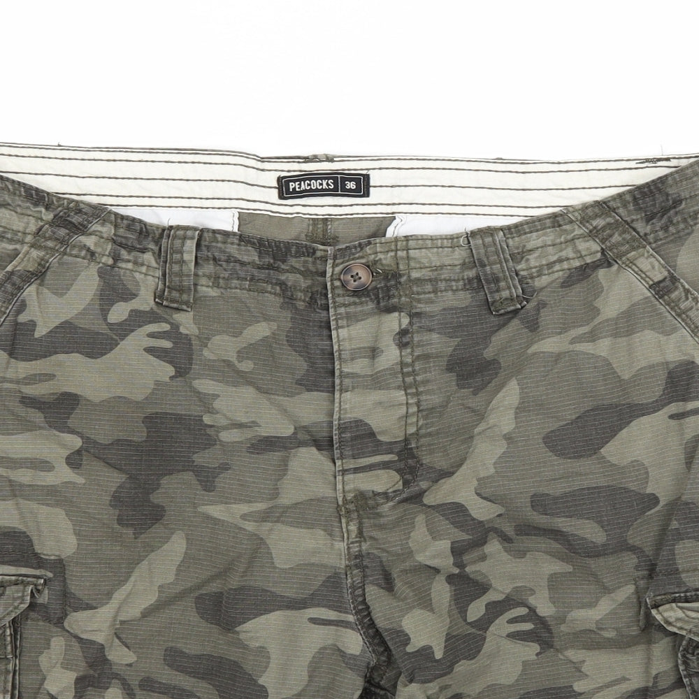 Peacocks Mens Green Camouflage  Cargo Shorts Size 36