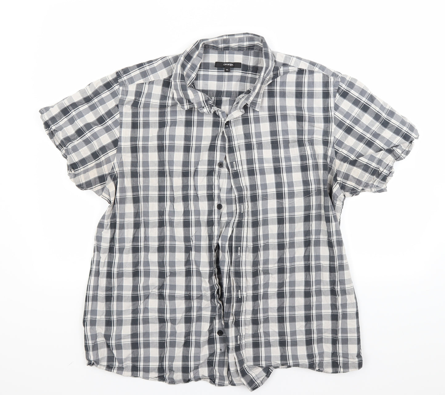George Mens Grey Check   Button-Up Size XL