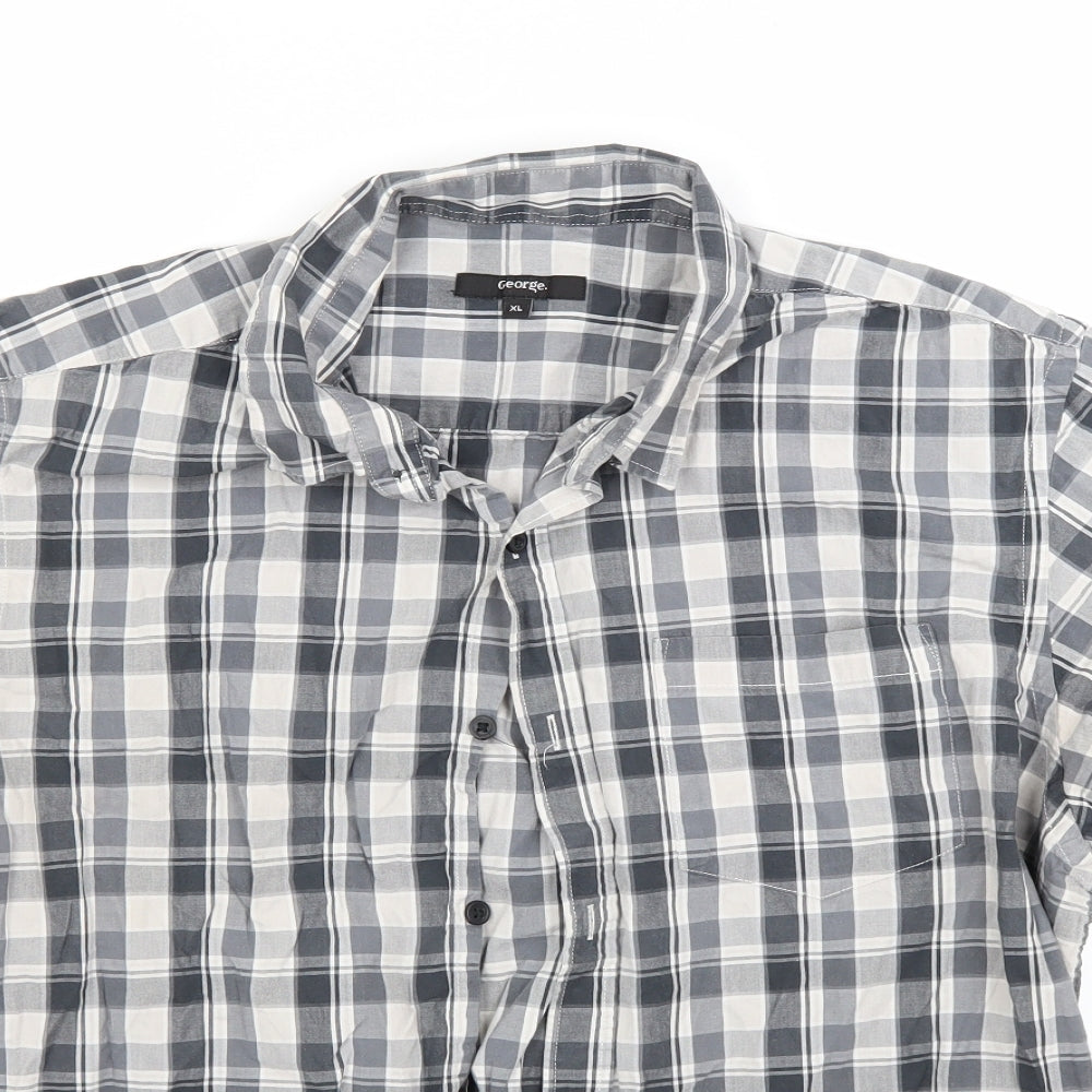 George Mens Grey Check   Button-Up Size XL