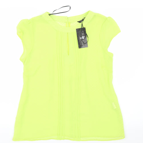 Marina Kaneva Womens Yellow  Mesh Basic Blouse Size 14