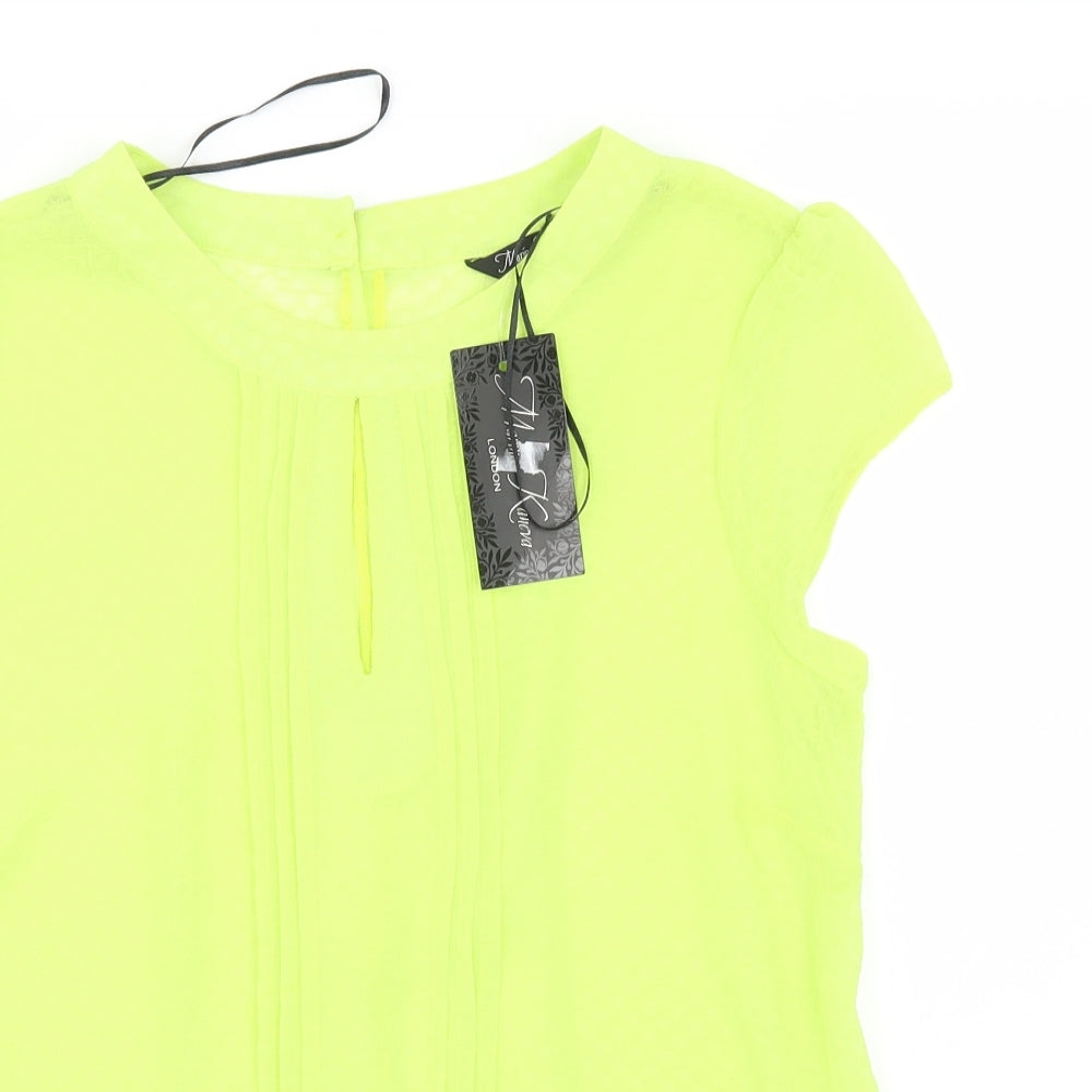 Marina Kaneva Womens Yellow  Mesh Basic Blouse Size 14