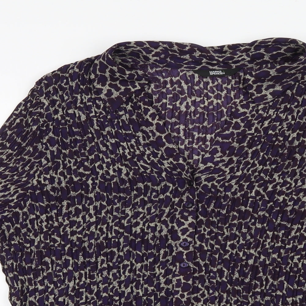 Marks and Spencer Womens Purple Animal Print Mesh Basic Blouse Size 24
