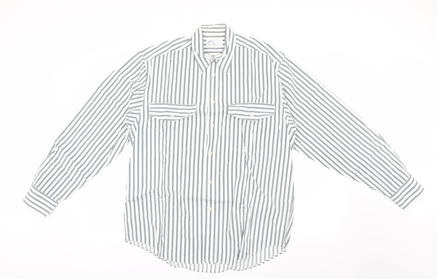 BHS Mens Green Striped   Button-Up Size S