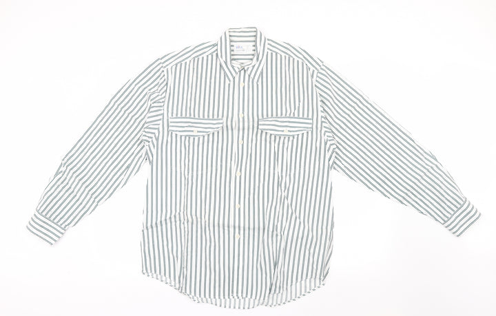 BHS Mens Green Striped   Button-Up Size S