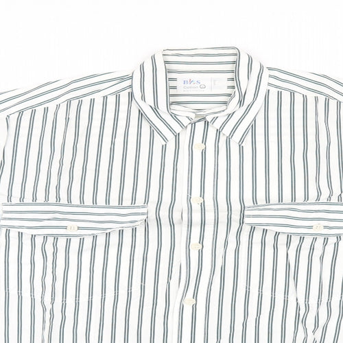 BHS Mens Green Striped   Button-Up Size S