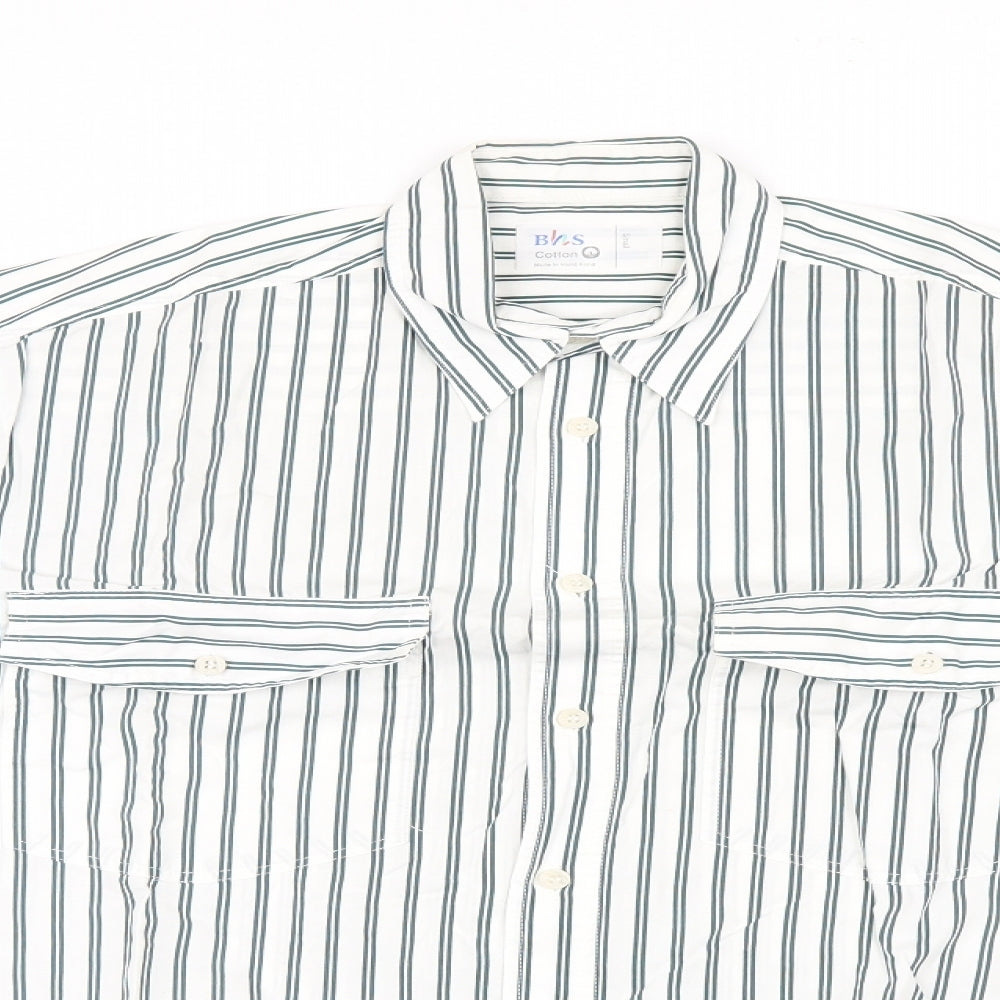 BHS Mens Green Striped   Button-Up Size S