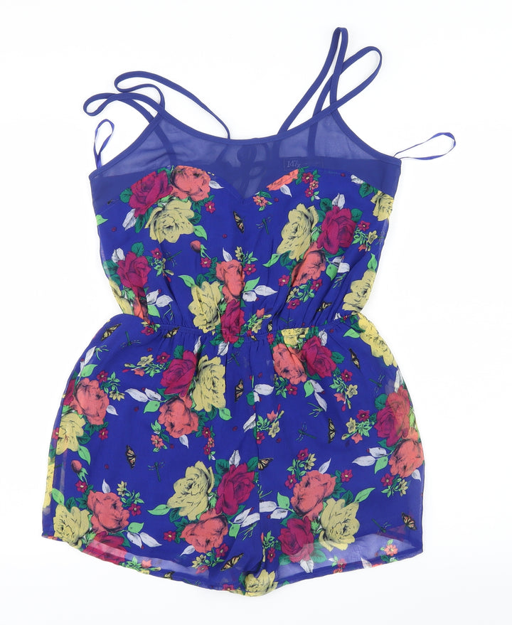 147x Womens Blue Floral Mesh Playsuit One-Piece Size 10