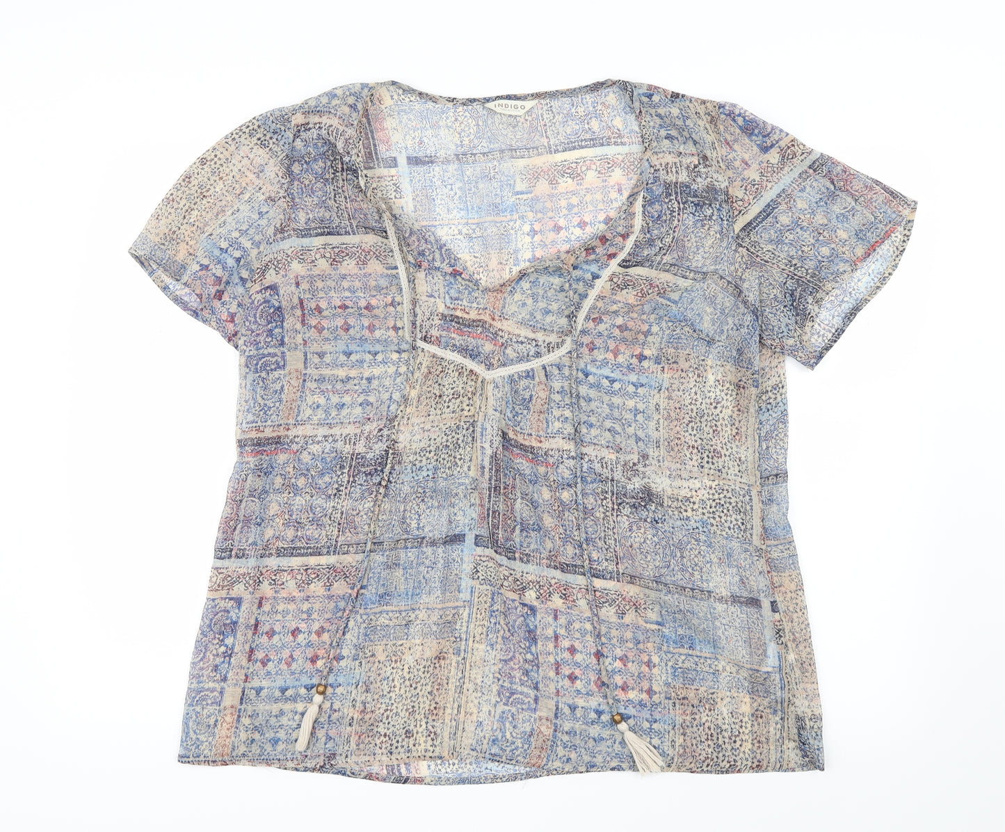 Marks and Spencer Womens Blue Geometric Mesh Camisole Blouse Size 16