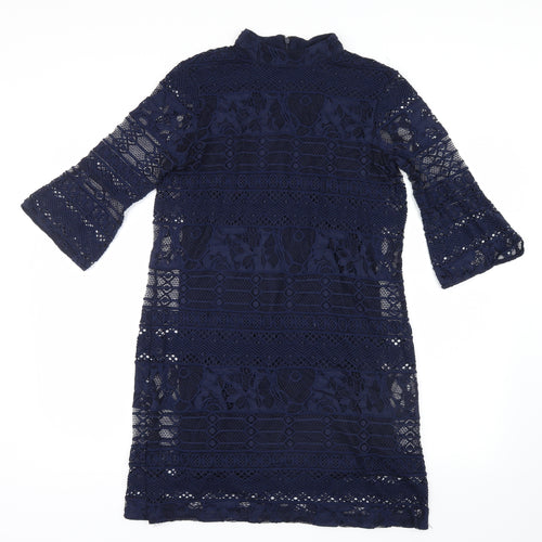 Warehouse Womens Blue Geometric Lace Mini  Size 10