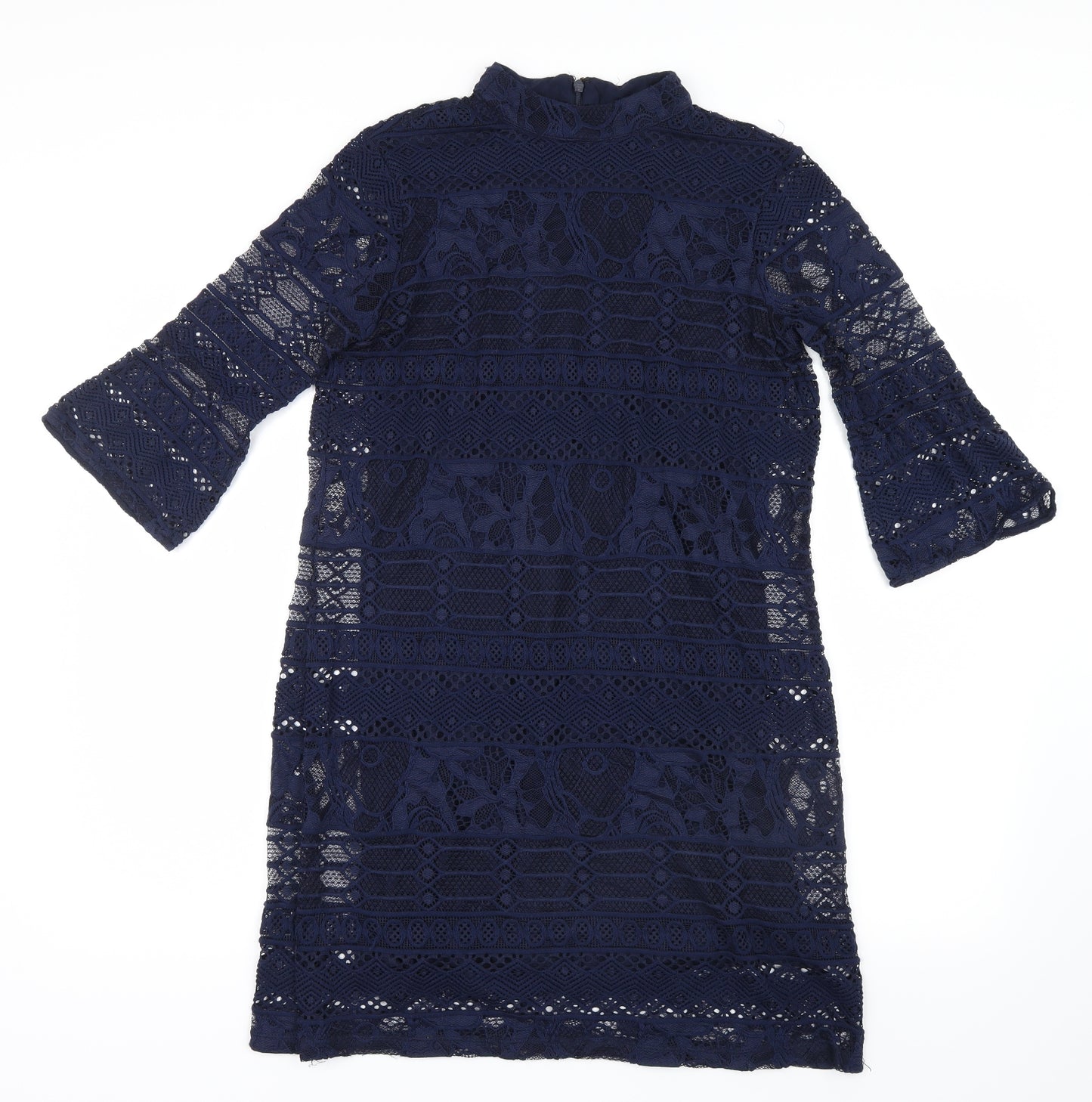 Warehouse Womens Blue Geometric Lace Mini  Size 10