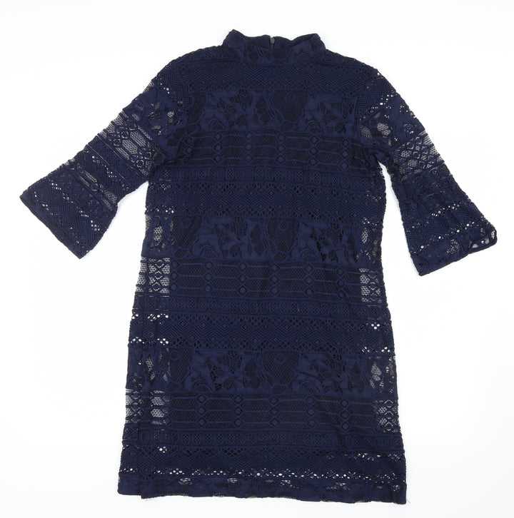 Warehouse Womens Blue Geometric Lace Mini Size 10