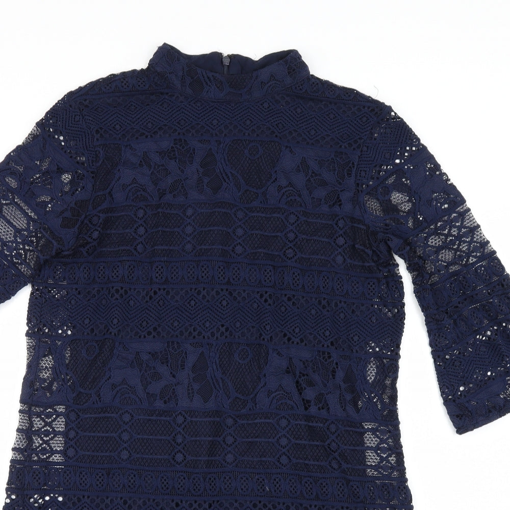 Warehouse Womens Blue Geometric Lace Mini  Size 10