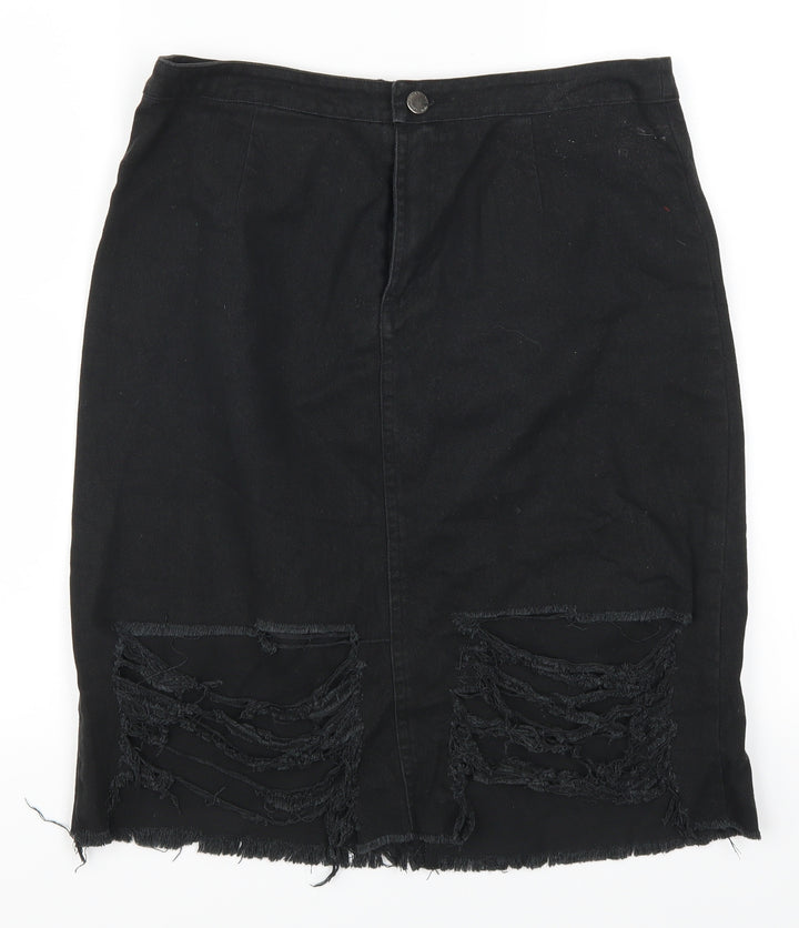 L&L Womens Black Denim Straight & Pencil Skirt Size 30 in - Distressed