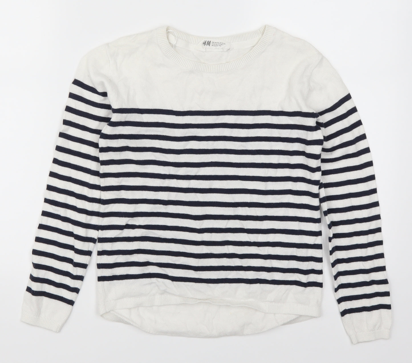 H&M Girls White Striped  Pullover Jumper Size 11-12 Years
