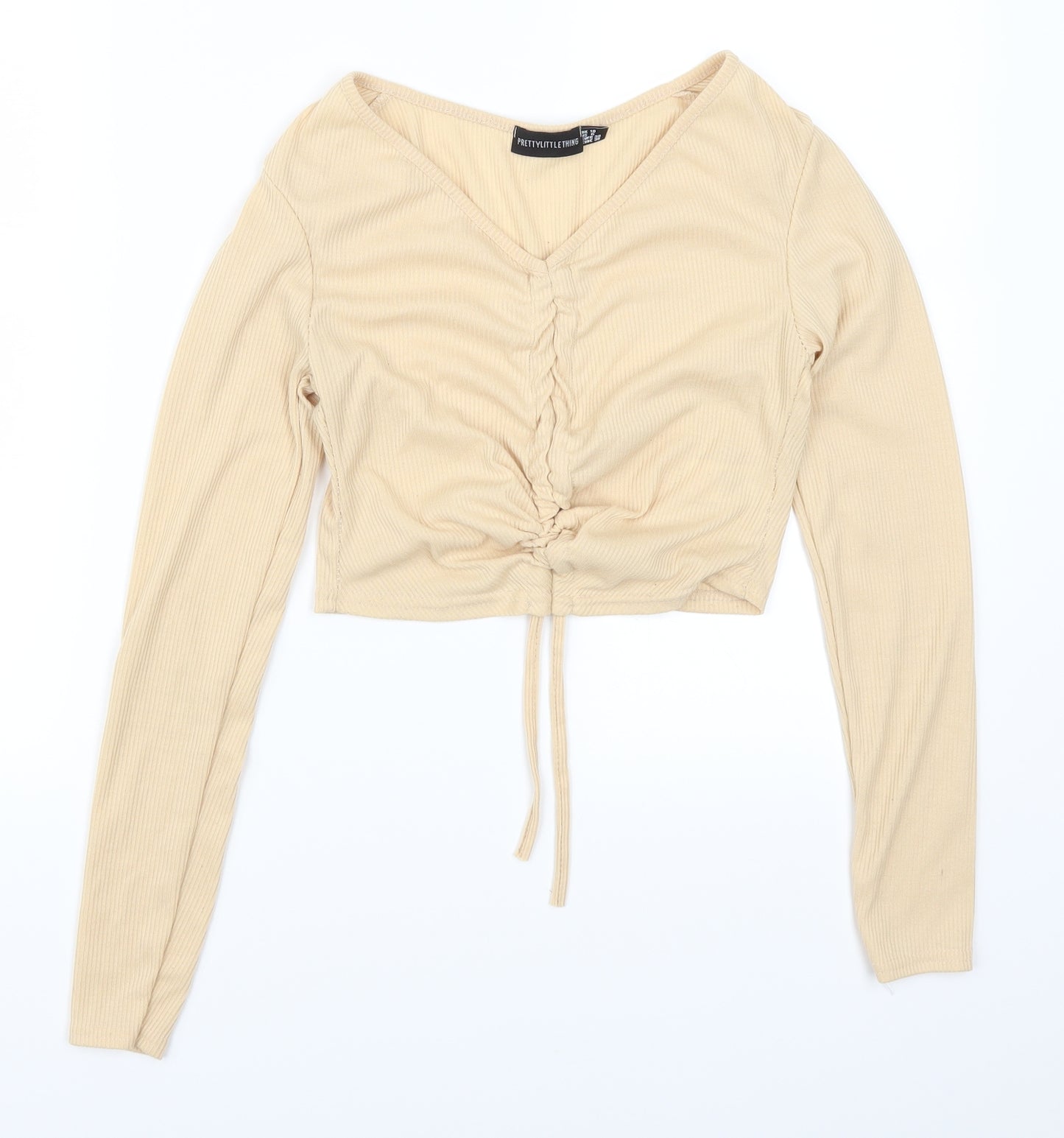 Pretty Little Thing Womens Beige   Cropped T-Shirt Size 10