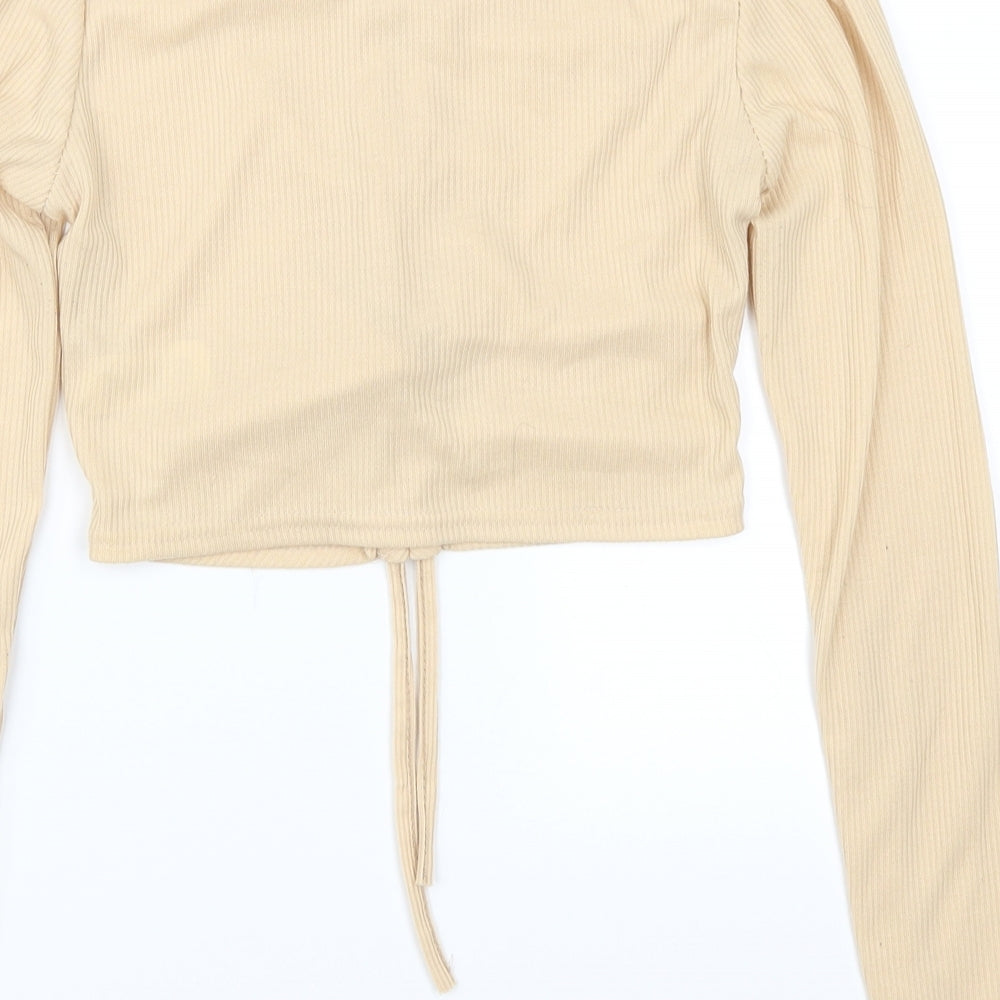 Pretty Little Thing Womens Beige   Cropped T-Shirt Size 10