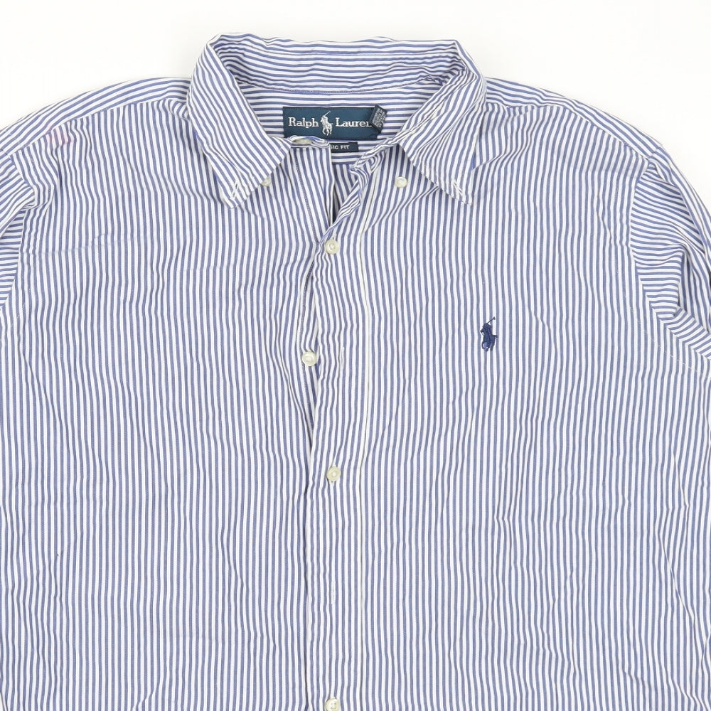 Ralph Lauren Mens Blue Striped   Button-Up Size 15.5