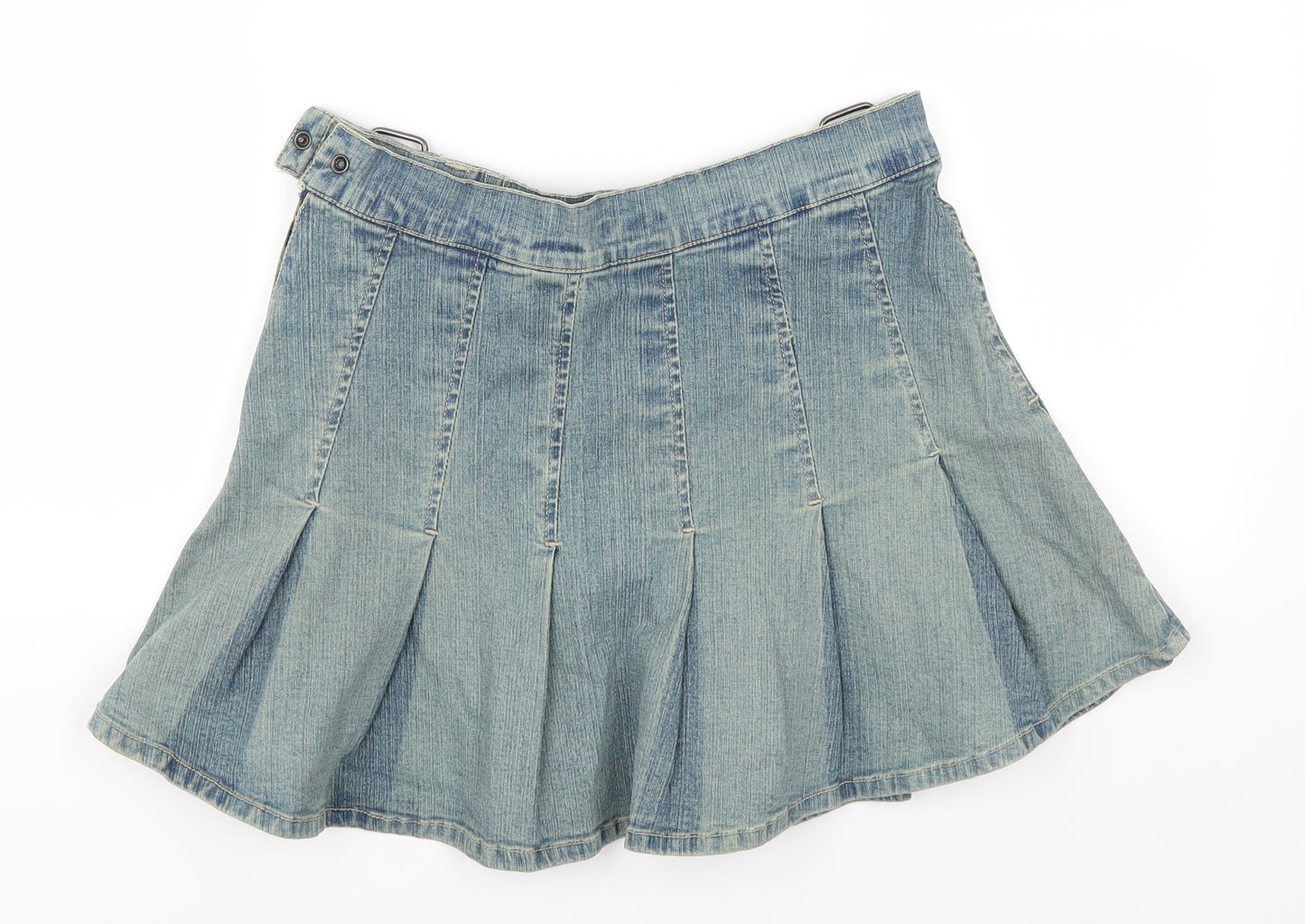 Moto Womens Blue  Denim Pleated Skirt Size 8