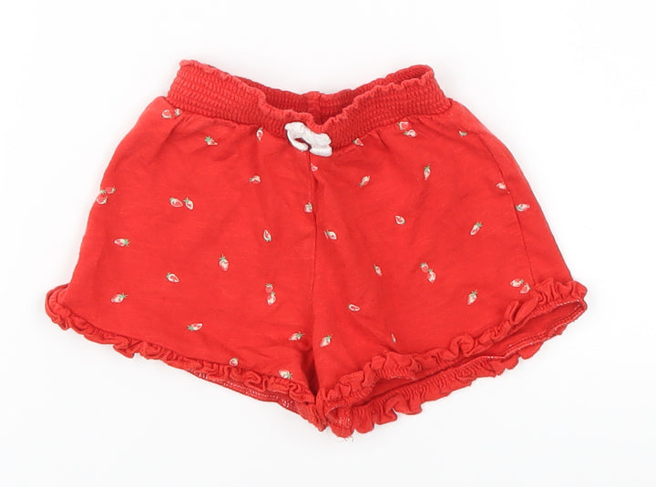 Mothercare Girls Red Cropped Trousers Size 6-9 Months - Strawberries