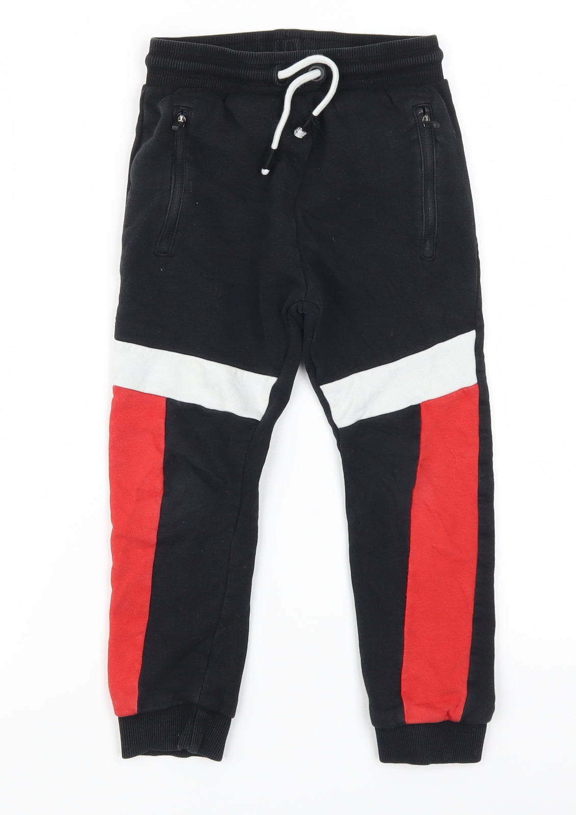 George Boys Black Colourblock  Sweatpants Trousers Size 5-6 Years - Red