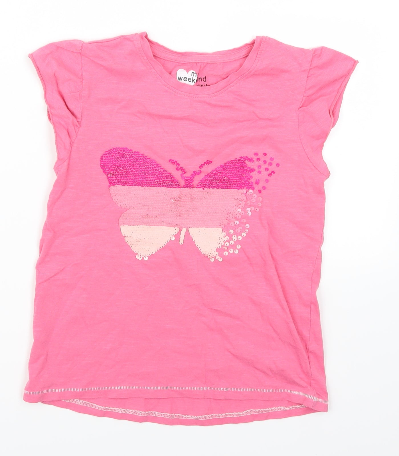 Matalan Girls Pink   Basic T-Shirt Size 9 Years  - Butterflies