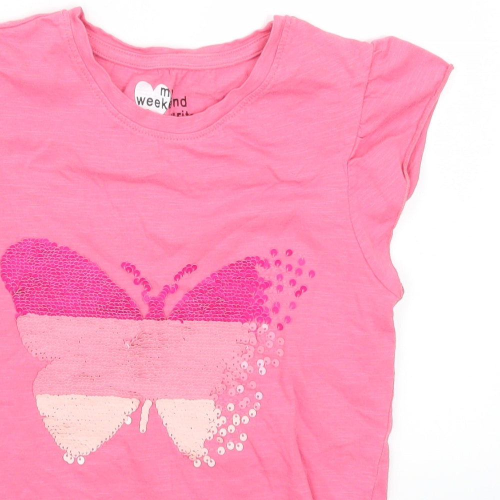 Matalan Girls Pink   Basic T-Shirt Size 9 Years  - Butterflies