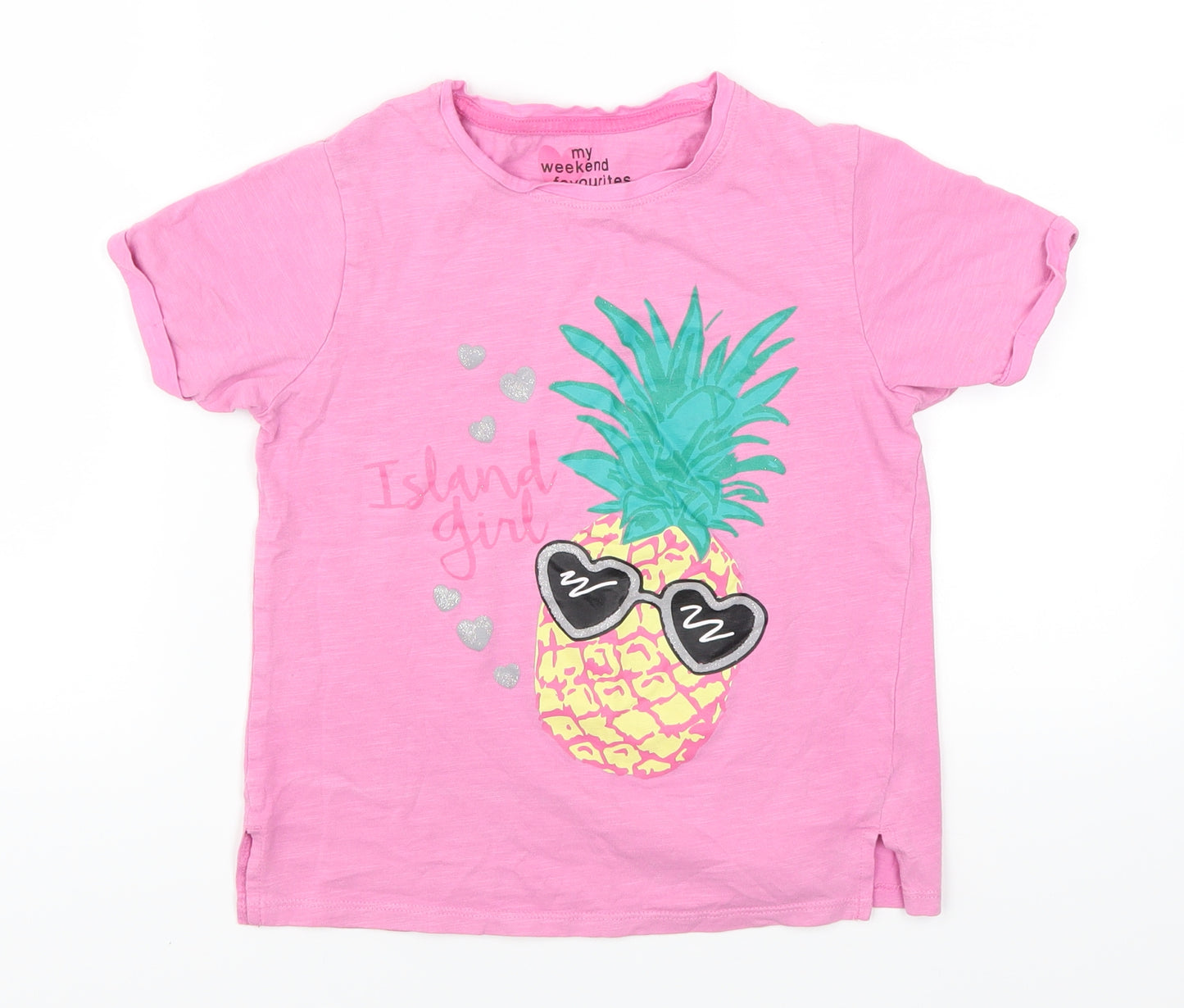 Matalan Girls Pink   Basic T-Shirt Size 9 Years  - Island Girl Pineapple