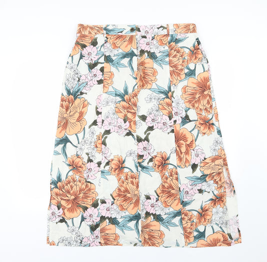 Front view of Anthology women’s multicoloured floral a-line skirt, size UK 18